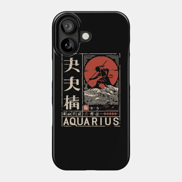 Aquarius Zodiac Poster – Japanese Woodblock-Style Air Sign Art Phone Case by TuncGK