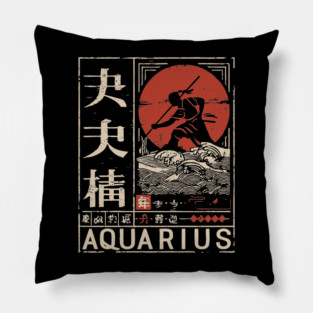 Aquarius Zodiac Poster – Japanese Woodblock-Style Air Sign Art Pillow