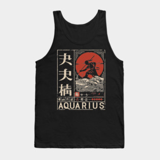 Aquarius Zodiac Poster – Japanese Woodblock-Style Air Sign Art Tank Top