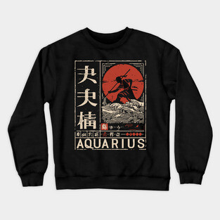 Aquarius Zodiac Poster – Japanese Woodblock-Style Air Sign Art Crewneck Sweatshirt