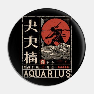 Aquarius Zodiac Poster – Japanese Woodblock-Style Air Sign Art Pin