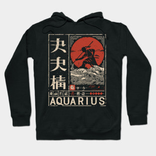 Aquarius Zodiac Poster – Japanese Woodblock-Style Air Sign Art Hoodie