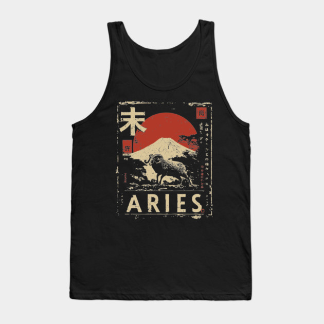 Aries Zodiac Poster – Bold Ram in Japanese Minimalist Style Tank Top by TuncGK