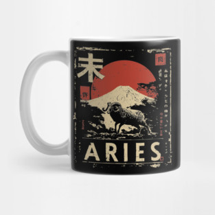 Aries Zodiac Poster – Bold Ram in Japanese Minimalist Style Mug