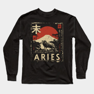Aries Zodiac Poster – Bold Ram in Japanese Minimalist Style Long Sleeve T-Shirt