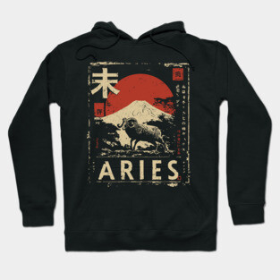 Aries Zodiac Poster – Bold Ram in Japanese Minimalist Style Hoodie