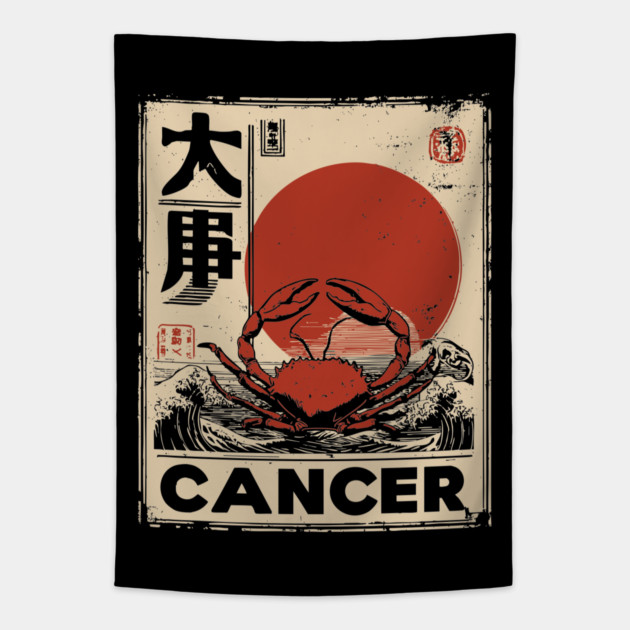 Cancer Zodiac Poster – Japanese Crab Design for Emotional Power Tapestry by TuncGK