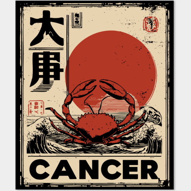 Cancer Zodiac Poster – Japanese Crab Design for Emotional Power Wall Art by TuncGK