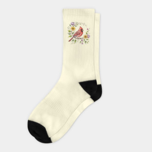 Northern Cardinal with Blossoms and Botanical Charm Socks