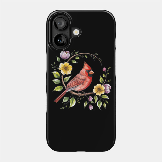 Northern Cardinal with Blossoms and Botanical Charm Phone Case by BirdsnStuff