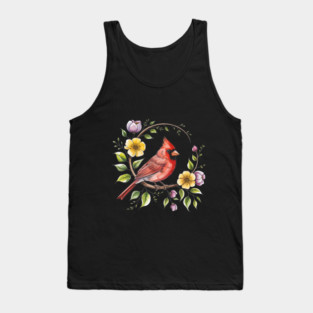 Northern Cardinal with Blossoms and Botanical Charm Tank Top