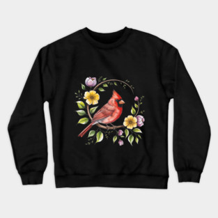 Northern Cardinal with Blossoms and Botanical Charm Crewneck Sweatshirt