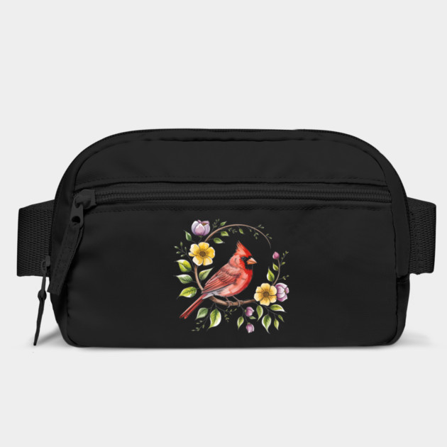 Northern Cardinal with Blossoms and Botanical Charm by BirdsnStuff