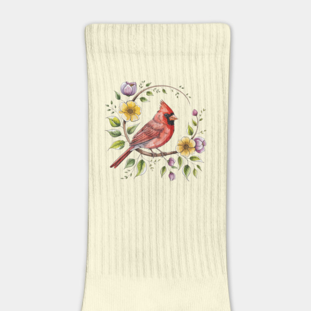 Northern Cardinal with Blossoms and Botanical Charm by BirdsnStuff