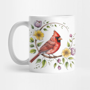 Northern Cardinal with Blossoms and Botanical Charm Mug