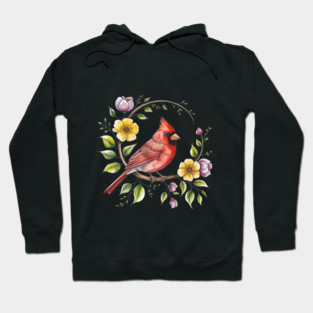 Northern Cardinal with Blossoms and Botanical Charm Hoodie