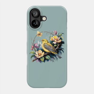 Yellow Warbler Songbird in Botanical Cottagecore Blooms Phone Case