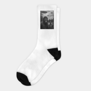 Funny Bigfoot Selfie with Alien and UFOs Socks