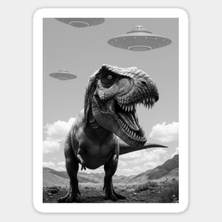 Funny T-Rex Selfie with UFOs Sticker