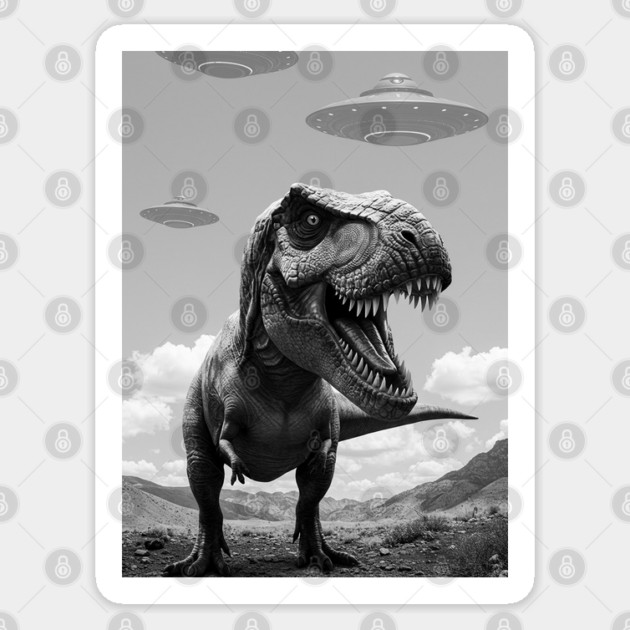 Funny T-Rex Selfie with UFOs Sticker by Megadorim
