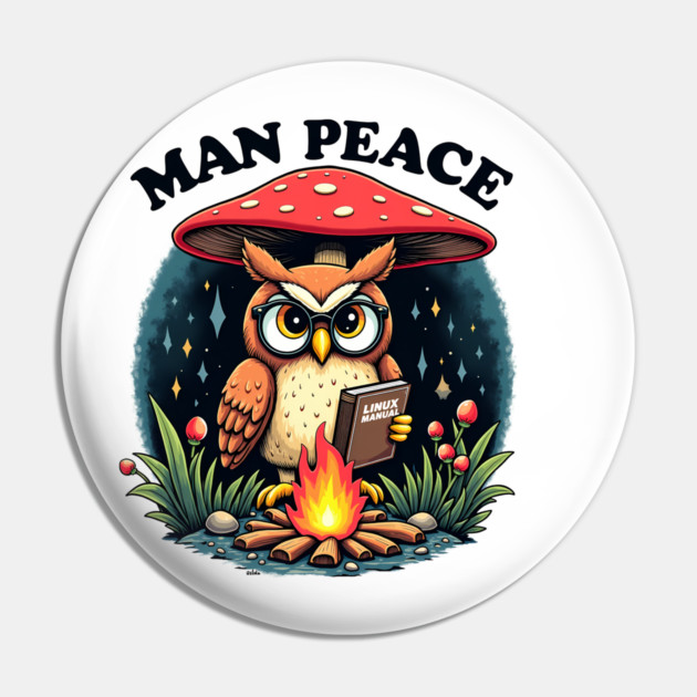 Man Peace – Linux Owl at Camp Pin by Hobby Helpers Merch