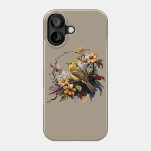 Yellow Warbler Songbird with Garden Blooms Phone Case