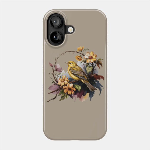 Yellow Warbler Songbird with Garden Blooms Phone Case by BirdsnStuff