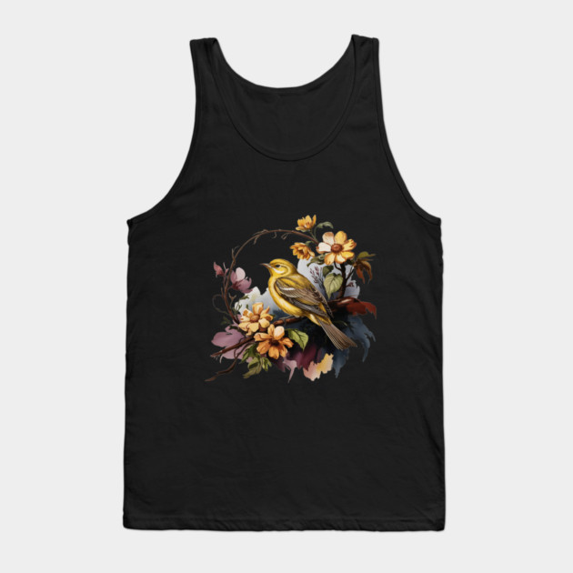 Yellow Warbler Songbird with Garden Blooms Tank Top by BirdsnStuff
