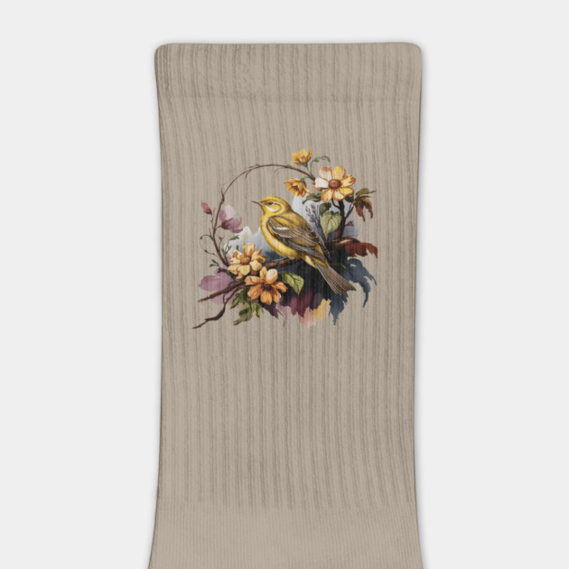 Yellow Warbler Songbird with Garden Blooms by BirdsnStuff