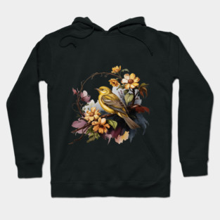 Yellow Warbler Songbird with Garden Blooms Hoodie
