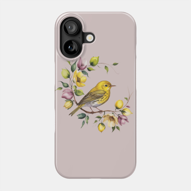 Yellow Warbler in a Pastel Blossom Wreath Phone Case by BirdsnStuff
