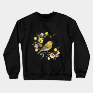 Yellow Warbler in a Pastel Blossom Wreath Crewneck Sweatshirt