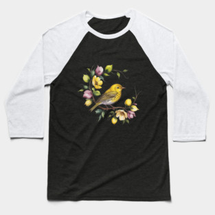 Yellow Warbler in a Pastel Blossom Wreath Baseball T-Shirt