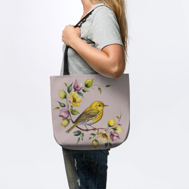 Yellow Warbler in a Pastel Blossom Wreath by BirdsnStuff