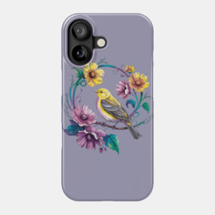 Bright Yellow Warbler Bird in a Vivid Floral Wreath Phone Case