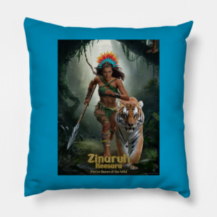 Zinaruh Keesara, The Fierce Queen of the Wild, and her Bangal Tiger, Kreshka Pillow