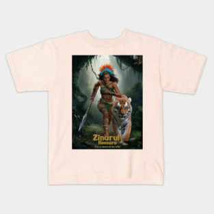 Zinaruh Keesara, The Fierce Queen of the Wild, and her Bangal Tiger, Kreshka Kids T-Shirt