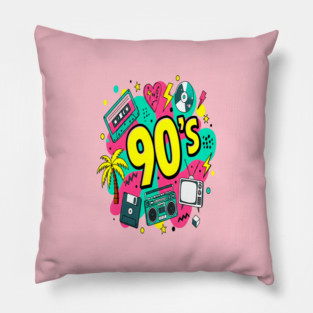 90s Throwback Tee - Rad Retro Nostalgia Bomb Pillow