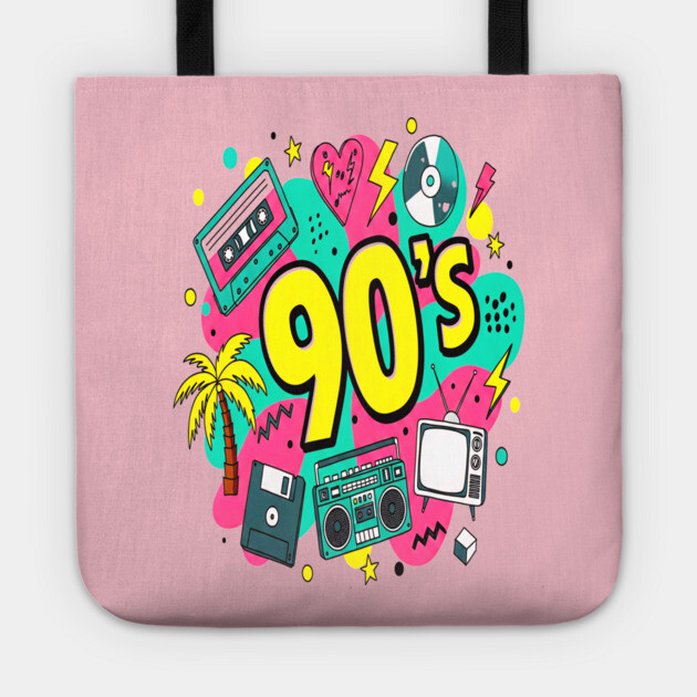 90s Throwback Tee - Rad Retro Nostalgia Bomb Tote by OUTFITPAW