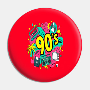 90s Throwback Tee - Rad Retro Nostalgia Bomb Pin