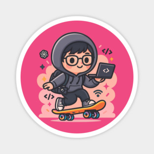 Skate & Code – Kawaii Hacker on Wheels Magnet