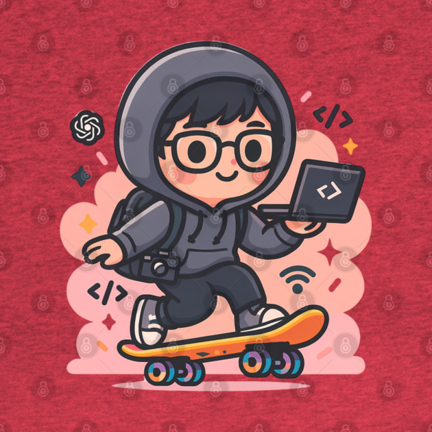 Skate & Code – Kawaii Hacker on Wheels by Hobby Helpers Merch