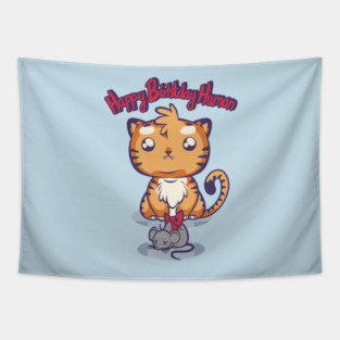 Kitty with a present Tapestry