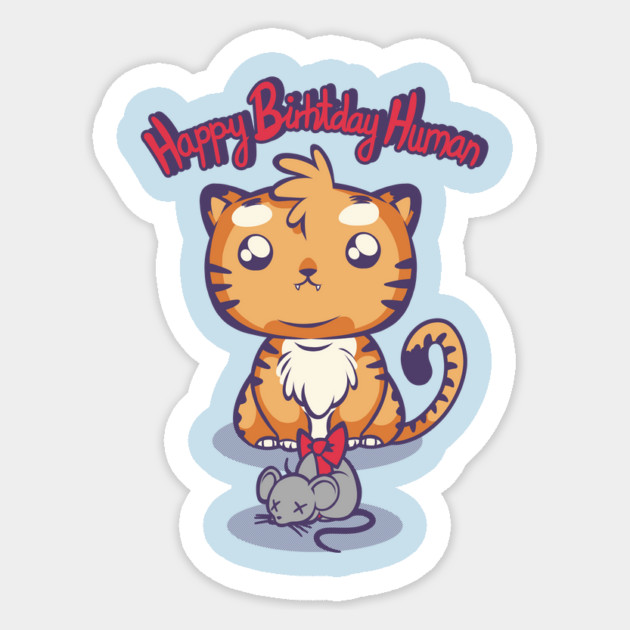 Kitty with a present Sticker by Raki