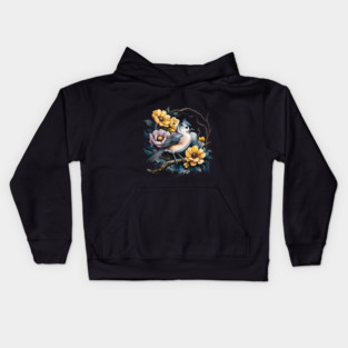 Tufted Titmouse Perched in Rustic Floral Wreath Kids Hoodie