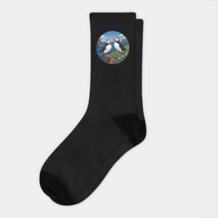 Atlantic Puffins on Scenic Coastal Cliffside View Socks