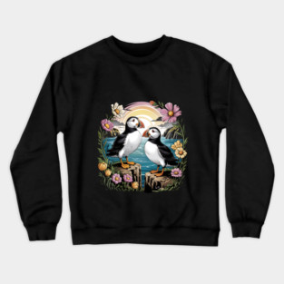 Puffins at Sunset with Coastal Wildflowers Crewneck Sweatshirt