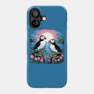 Puffins Beneath a Dreamy Ocean Sunset Sky Phone Case