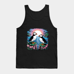 Puffins Beneath a Dreamy Ocean Sunset Sky Tank Top
