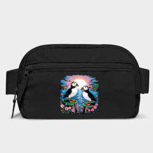 Puffins Beneath a Dreamy Ocean Sunset Sky Bag